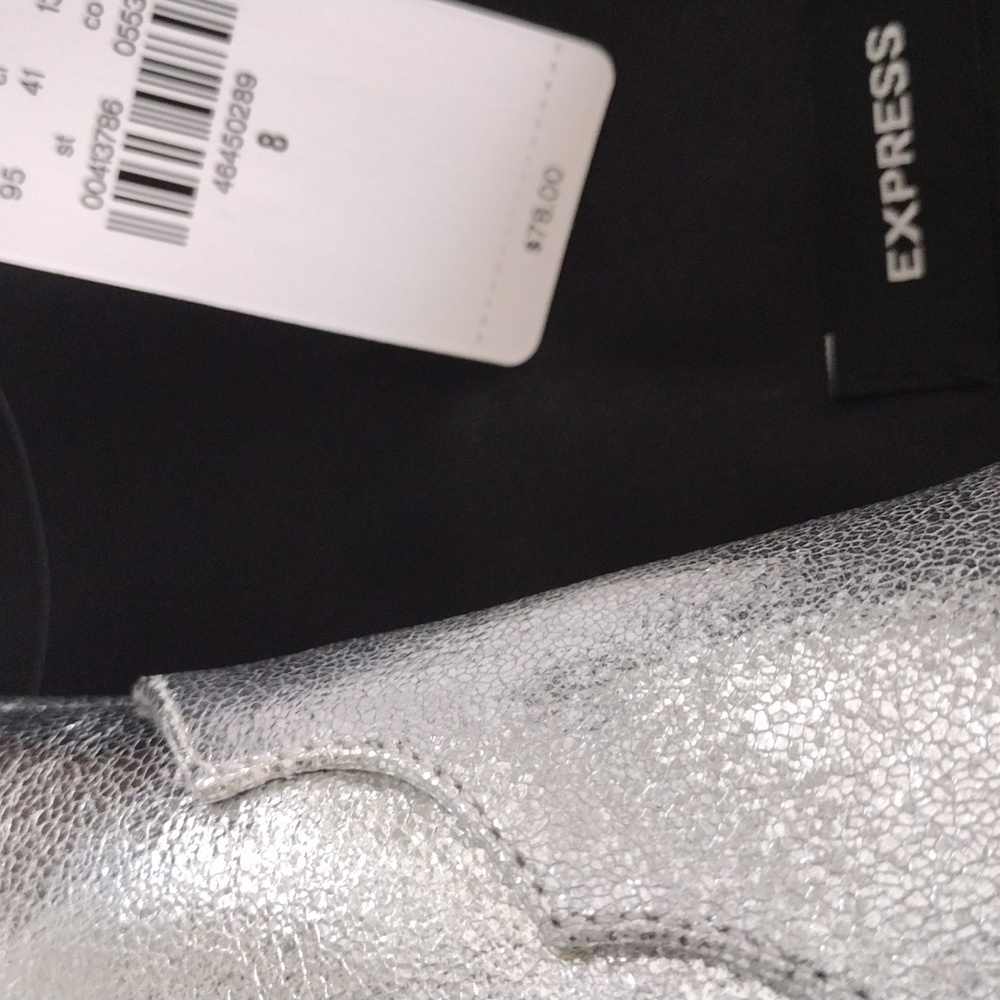 Express Pointed Toe Thin Heeled Booties. Metallic Silver. Size 8 - Picture 12 of 16